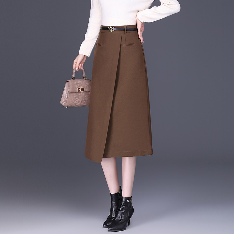 气质显瘦半身裙女中长款西装A字裙高腰百搭不规则秋冬毛呢半身裙
