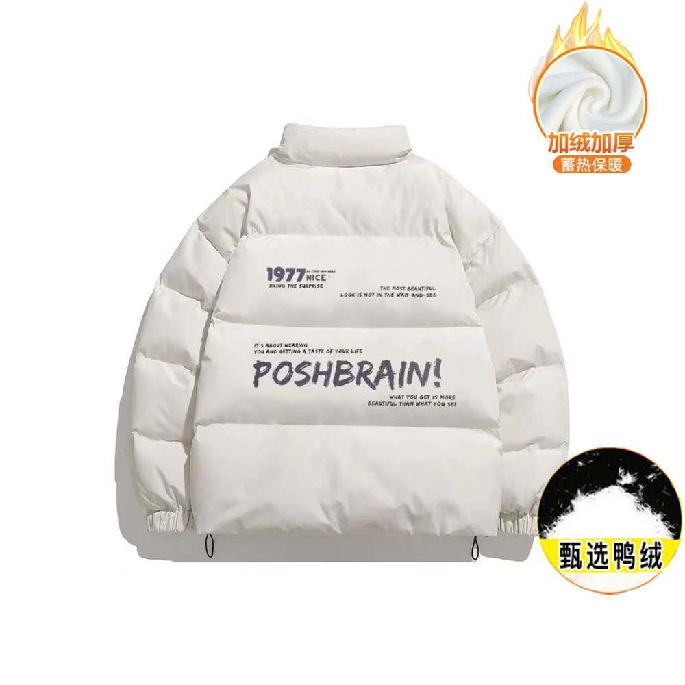户外潮流防风棉服POSH印花冬季加绒加厚男生面包服保暖防寒外套