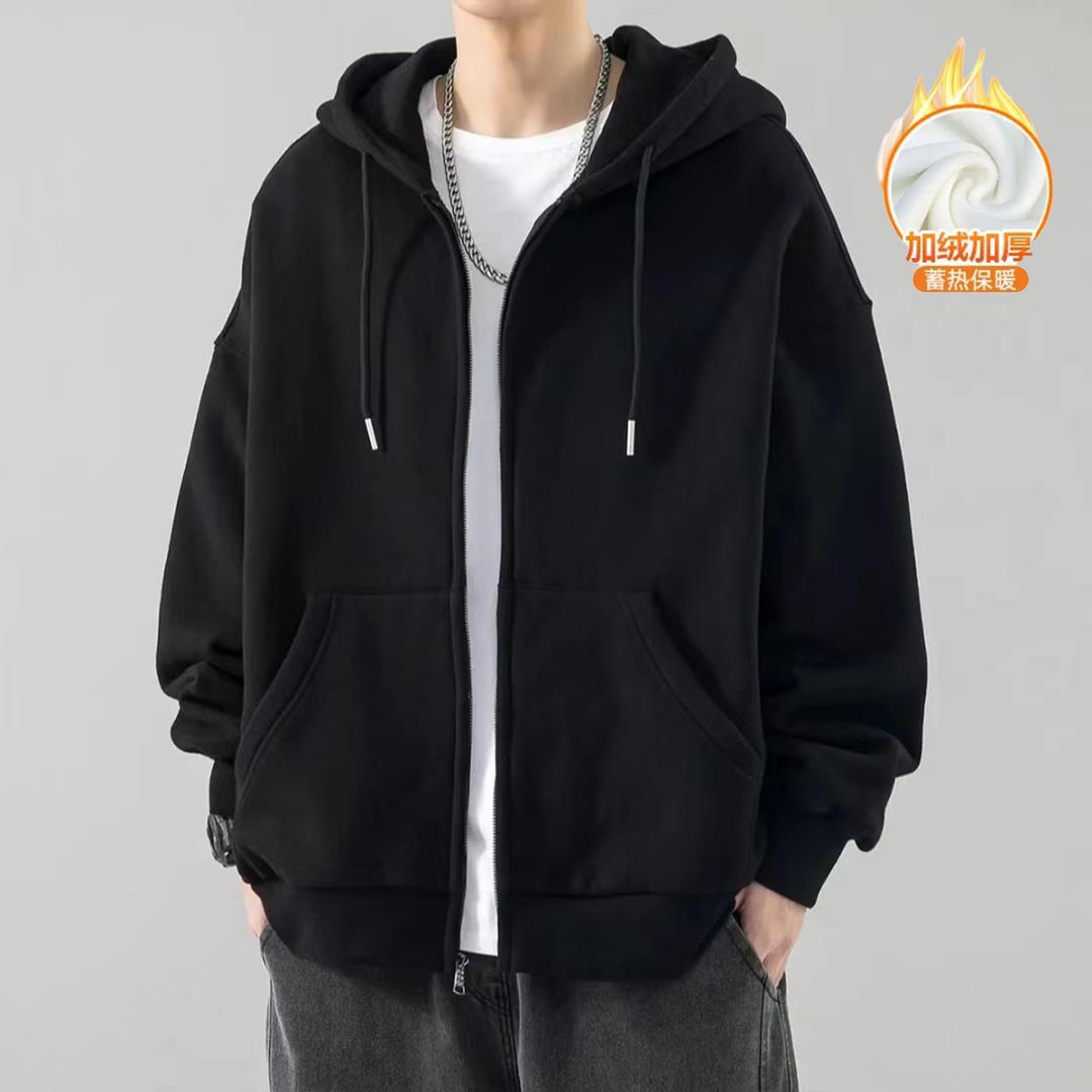 设计感拉链卫衣男秋冬宽松新款潮加绒加厚国潮牌oversize小众外套