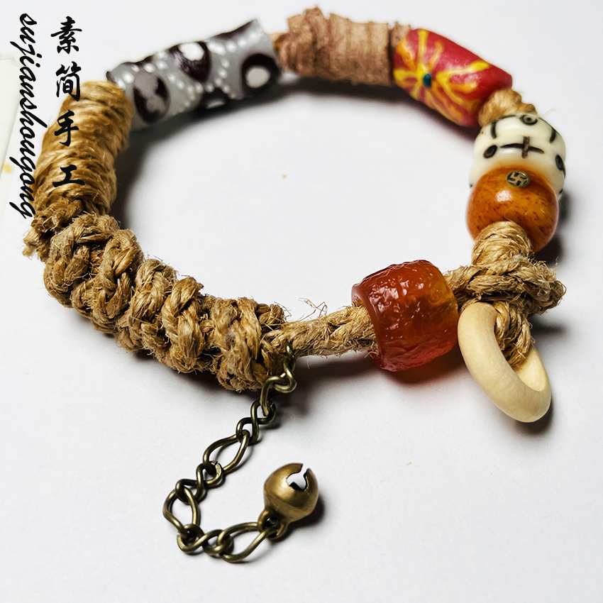 琉璃布艺手链 手工编织情侣手环手绳藏式麻绳手链琉璃珠手链