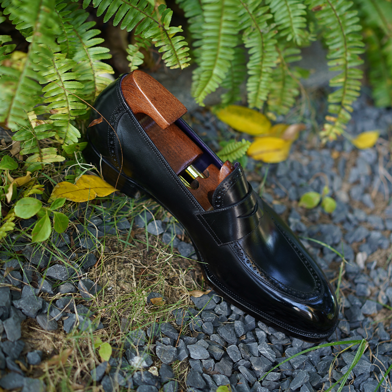 北町2024全新【悠悠鹿鸣】男士布洛克便士乐福鞋秋季透气百搭黑色