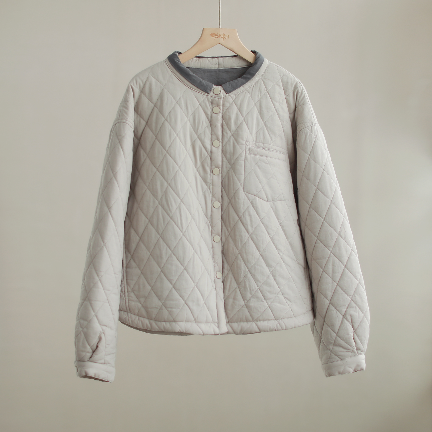 【纭裳原创】衣长62 简约文艺复古秋冬新款菱格薄棉服上衣D241444