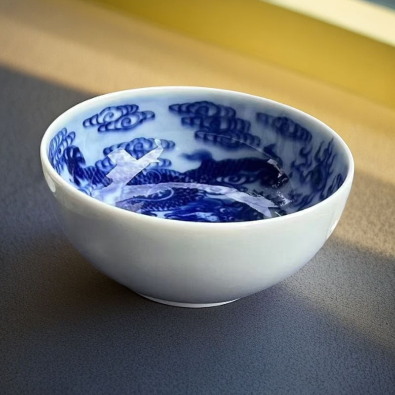 景德镇高温手绘防青龙纹内绘主人杯80cc