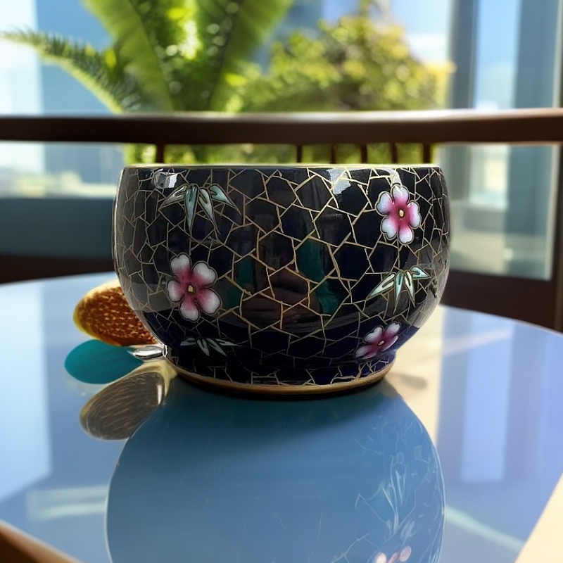 景德镇高温手绘黑底描金主人杯150cc