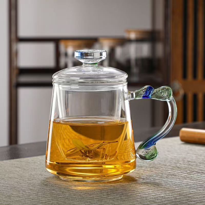玻璃泡茶杯玻璃茶杯水杯玻璃杯家用办公杯茶水分离杯可煮茶