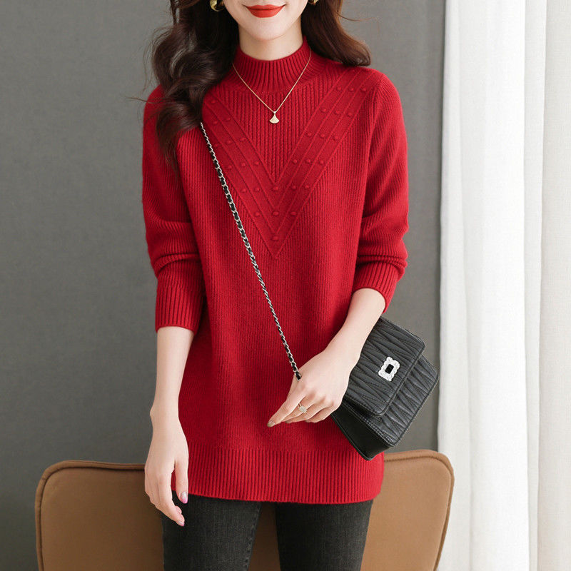 啄木鸟小个子中长款毛衣女秋冬2023新款半高领打底衫遮屁股洋气内