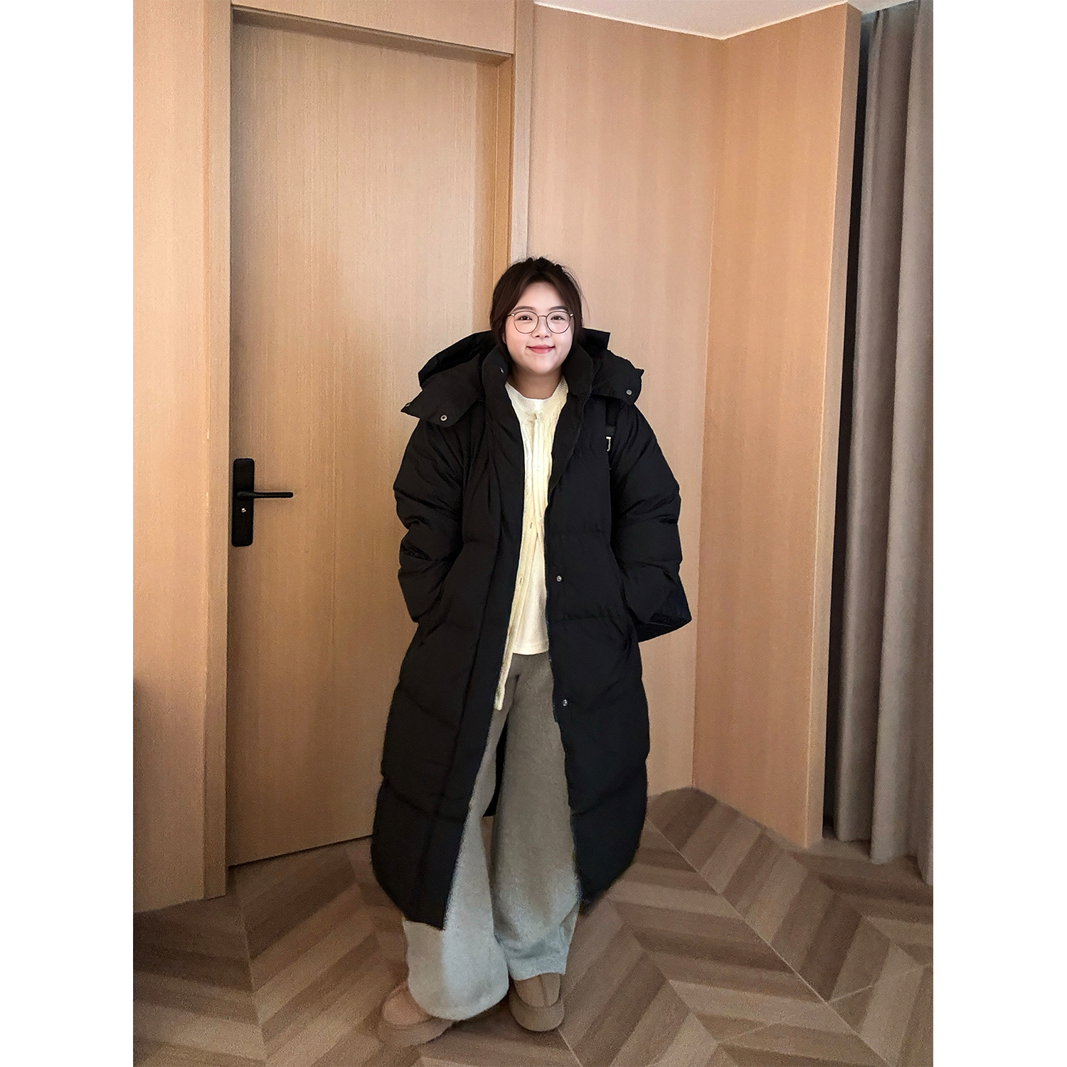 老章和小胖PONGKIKI可伸缩羽绒服女大码百搭胖mm过膝长款羽绒衣冬