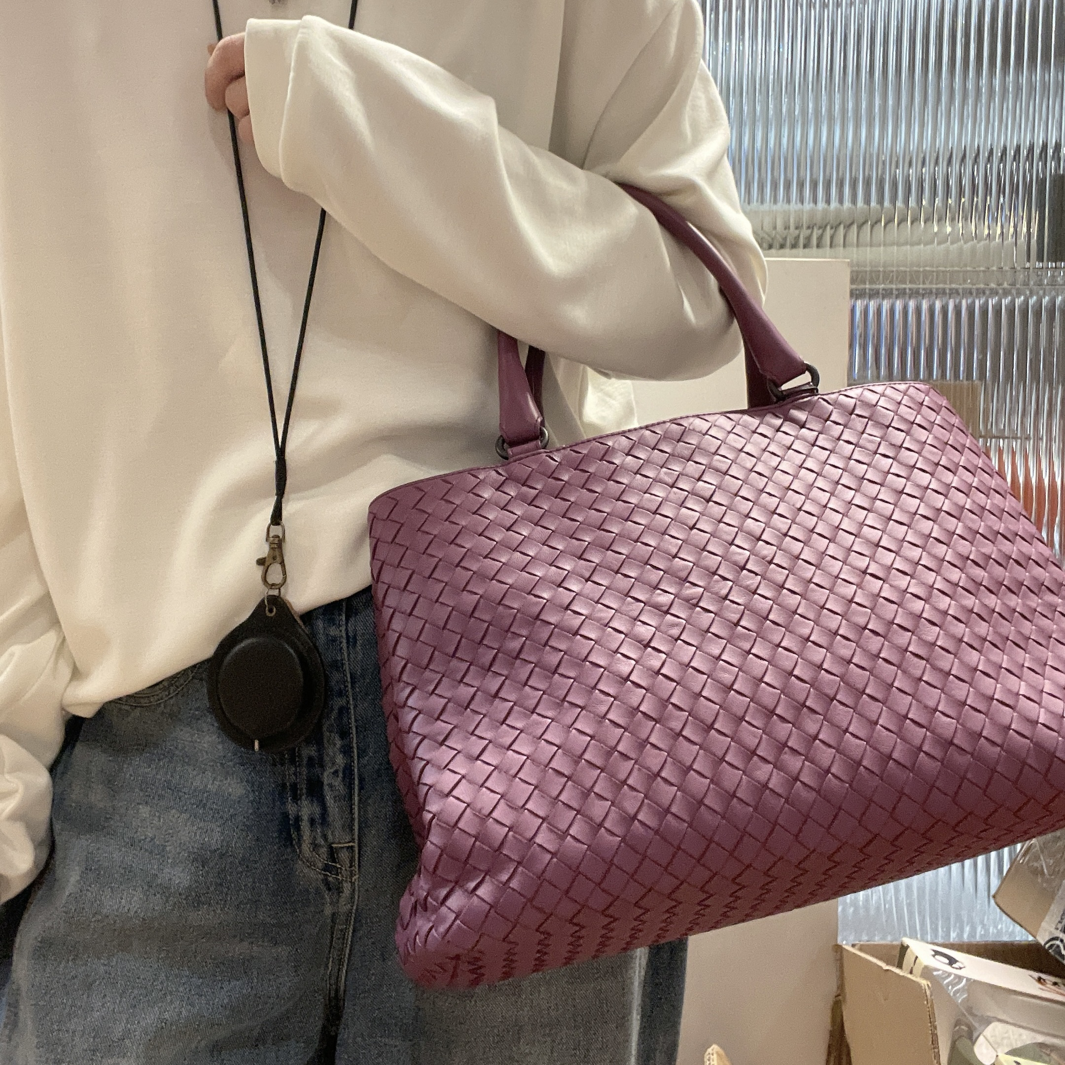 95新 BOTTEGA VENETA/葆蝶家 香芋紫手提托特包
