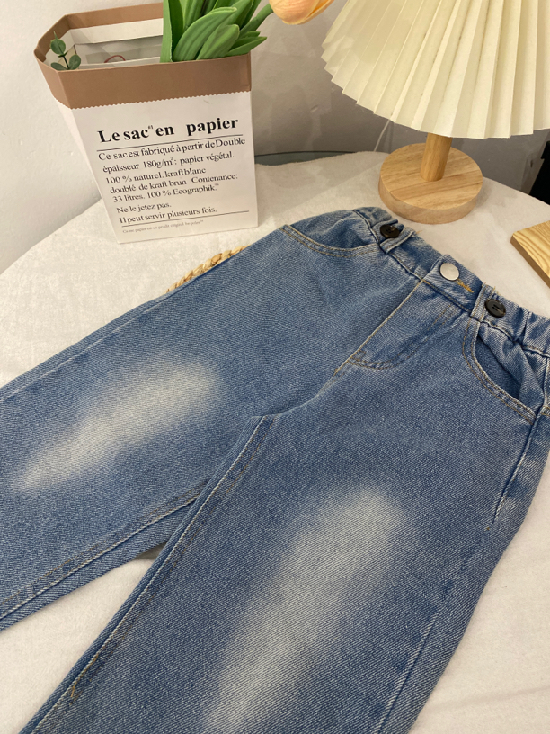 裤子春秋款2023新款春装男女同款时尚阔腿裤儿童春季牛仔裤