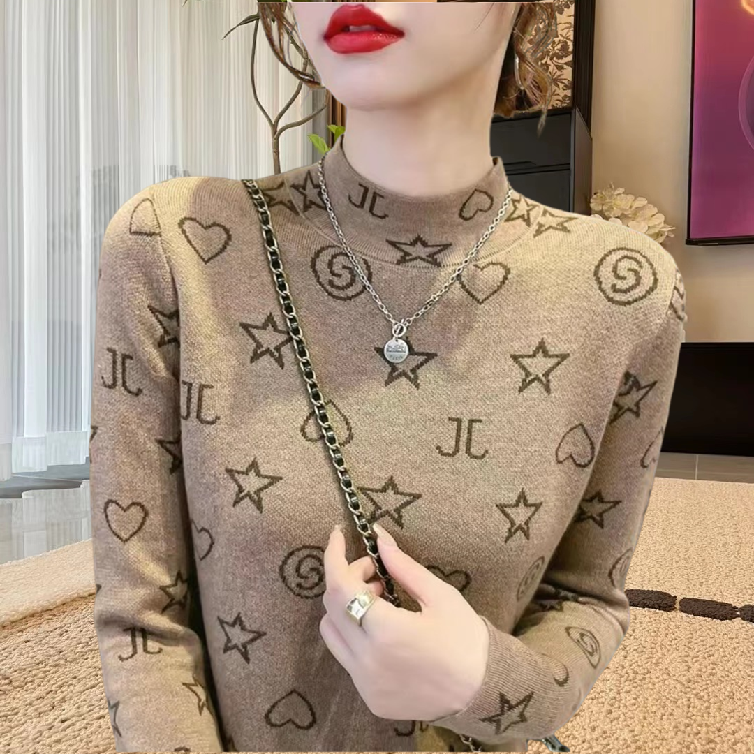 秋冬季气质印绒打底衫女妈妈装修身内搭保暖长袖上衣女