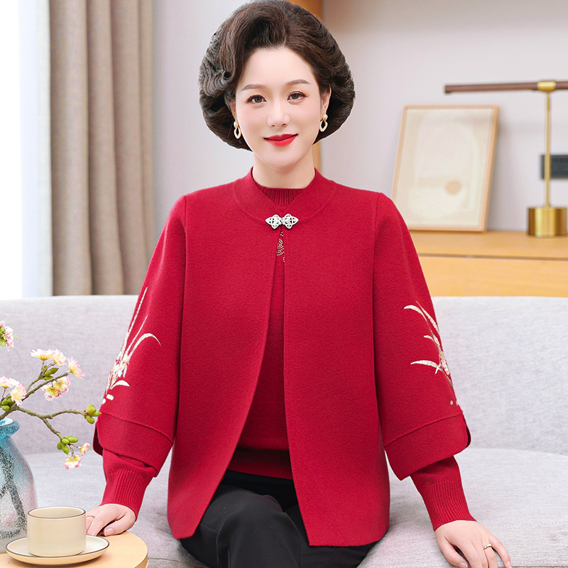 秋冬中老年女士上衣外套针织两件套中年妈妈装秋季春季多用老太衫