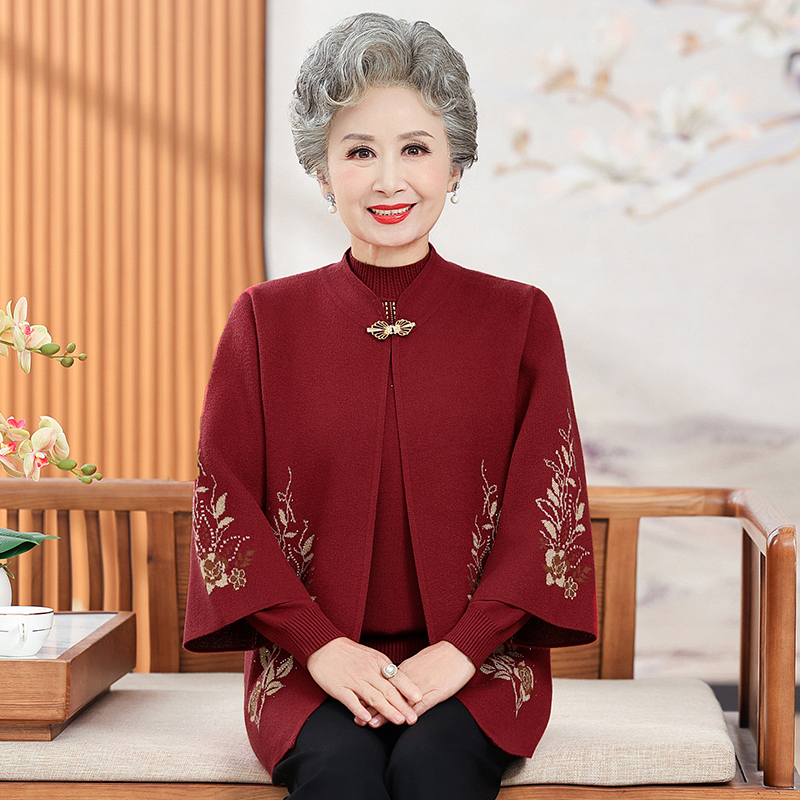 新中式秋季新款老年妈妈装洋气两件套老太衫外套内搭上衣套装冬季
