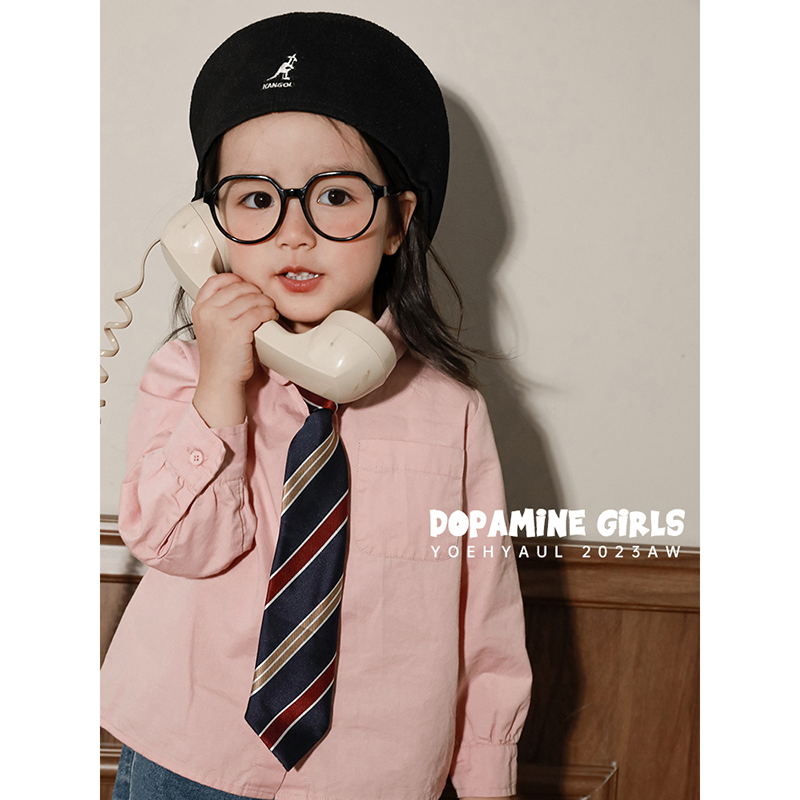 幼悠条纹毛衣系列儿童春秋时尚百搭衬衣女童休闲纯色衬衫 Q2981