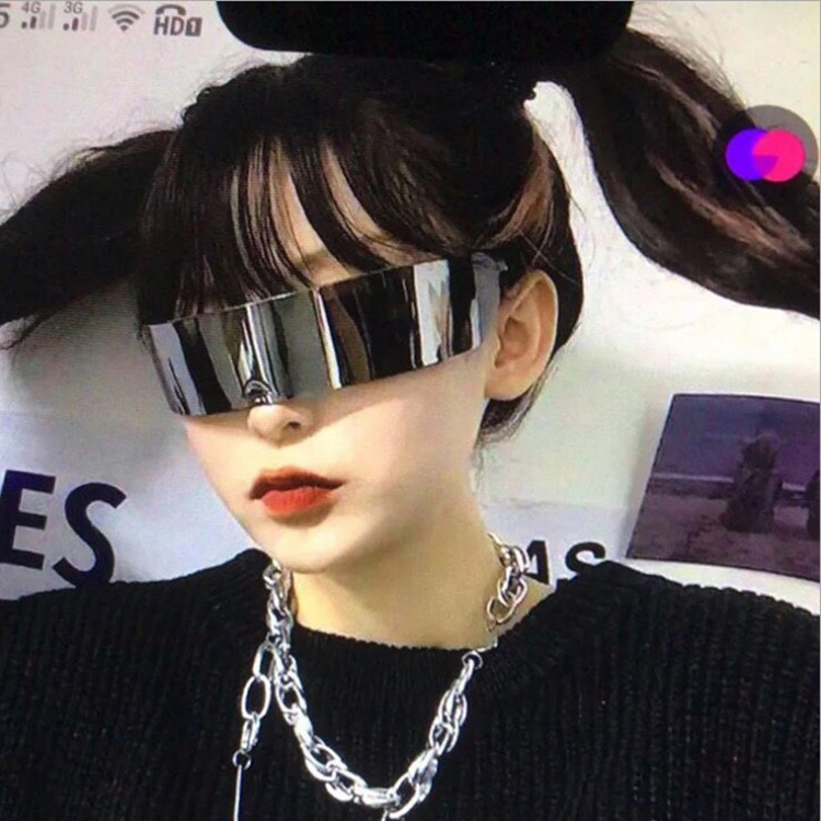 拍照眼镜无孔赛博朋克未来科技感眼镜拍照潮男女科幻发箍墨镜高街