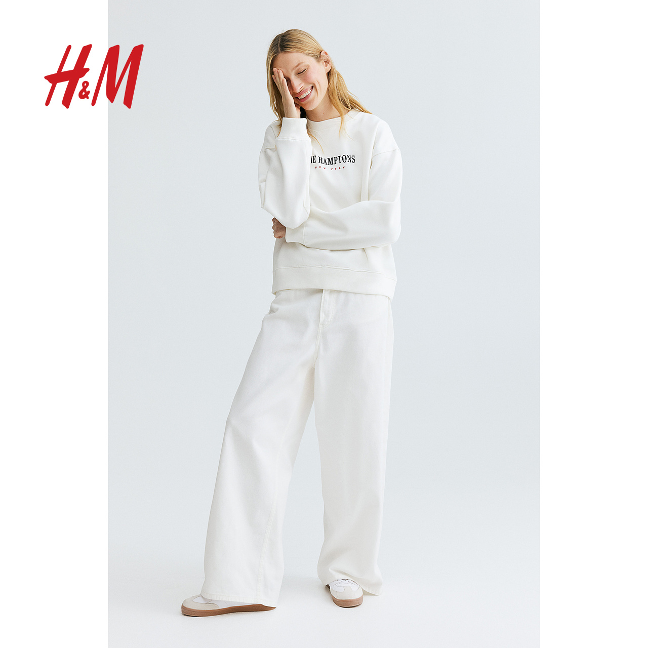 HM女装卫衣秋新款加绒套头宽松字母印花百搭长袖上衣1248687