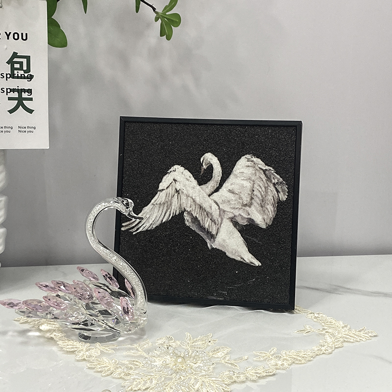 家居砂岩纹理画黑色系天鹅三只蝴蝶时尚INS风客厅卧室桌面摆件