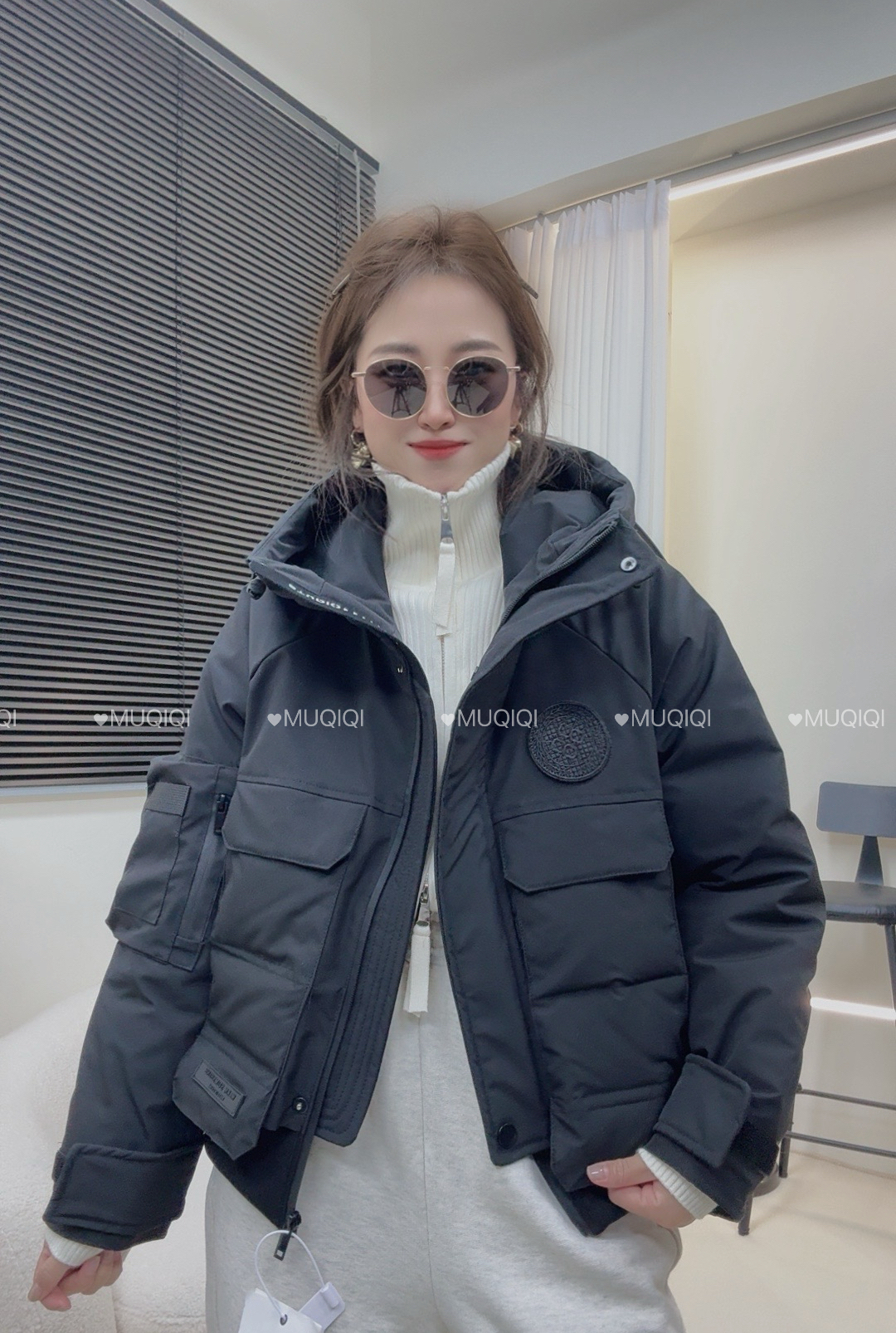 7919冬新款魔术贴短款户外显瘦洋气加棉外套