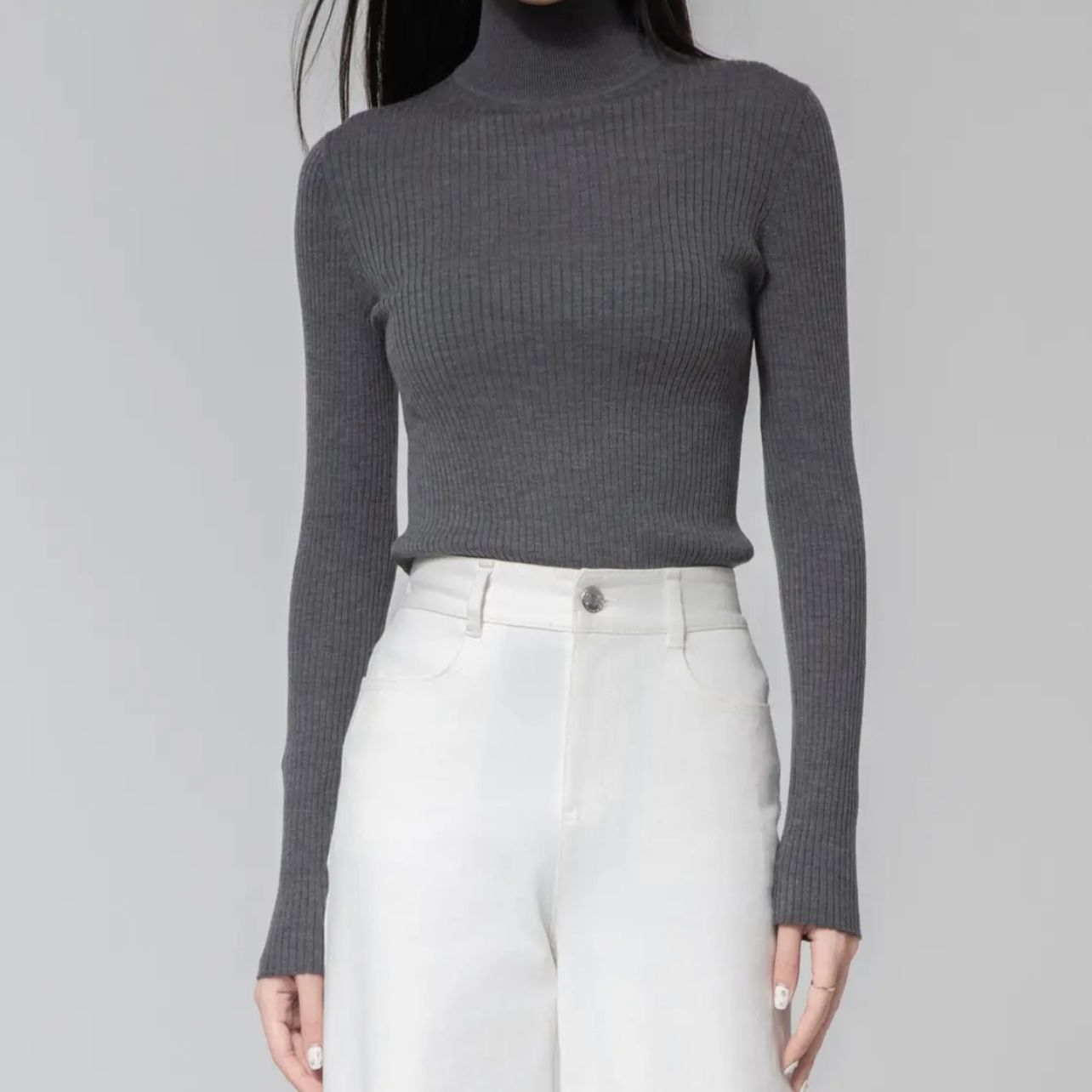 AMASS/阿玛施 绵羊毛素色坑条烟管领长袖纯色针织衫5399640