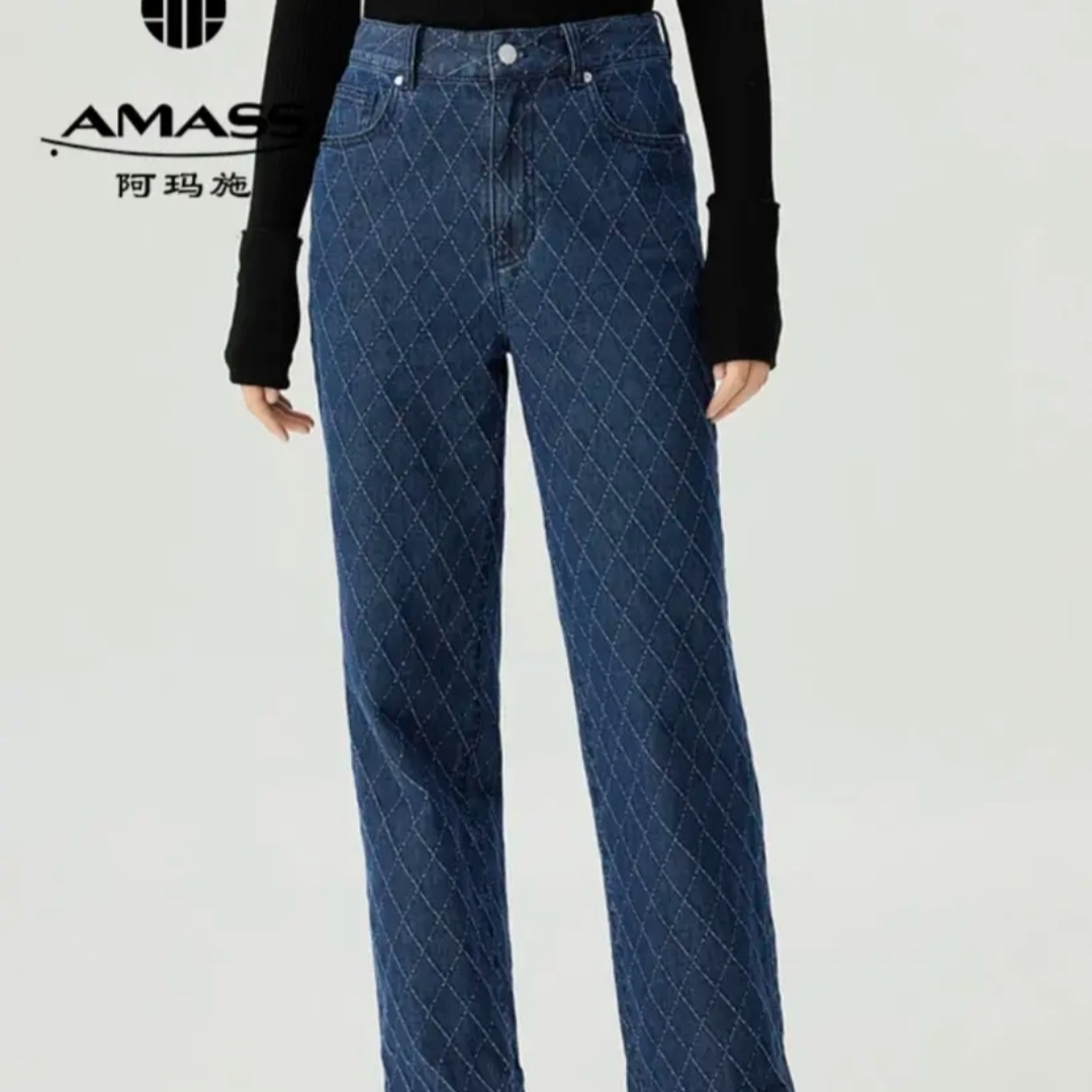AMASS/阿玛施新款水洗百搭减龄高腰休闲锥形牛仔裤女5100534     
