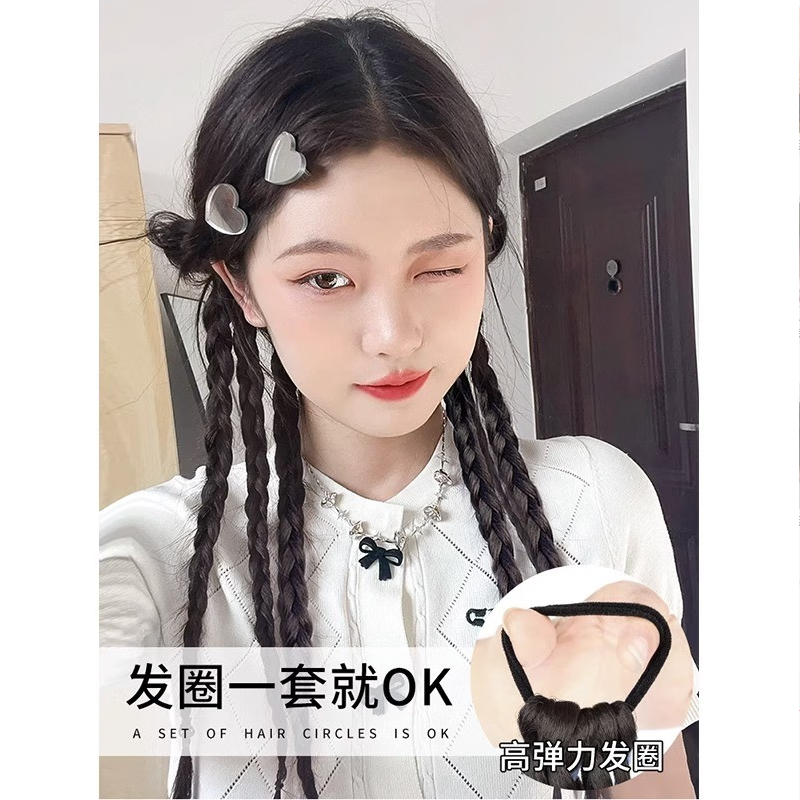 甜美小麻花辫子假发儿童拳击鱼骨脏辫马尾挑染辫子三股辫千禧Y2K