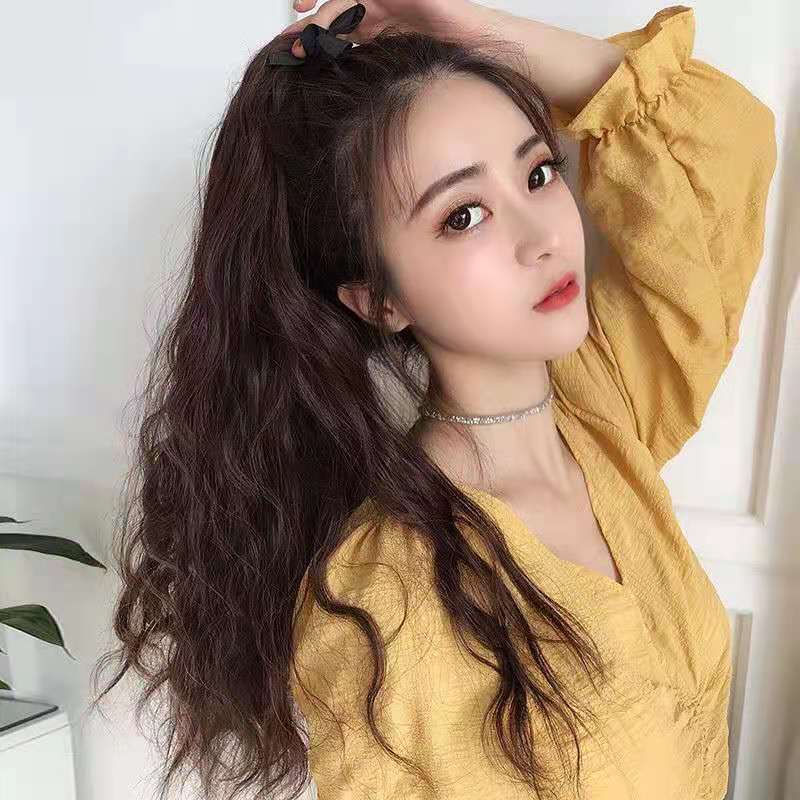 马尾假发女 长发仿真抓夹高马尾辫子网红自然绑带式玉米烫假马尾