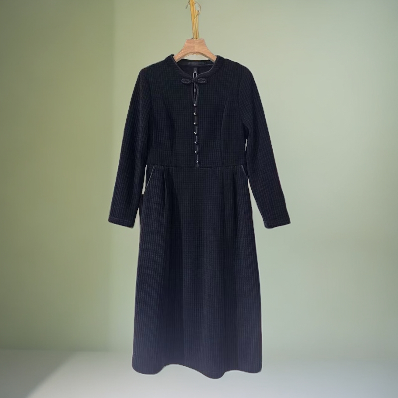 A475#黑【木兮兮专属】2024秋冬季新款气质显瘦百搭中长款连衣裙