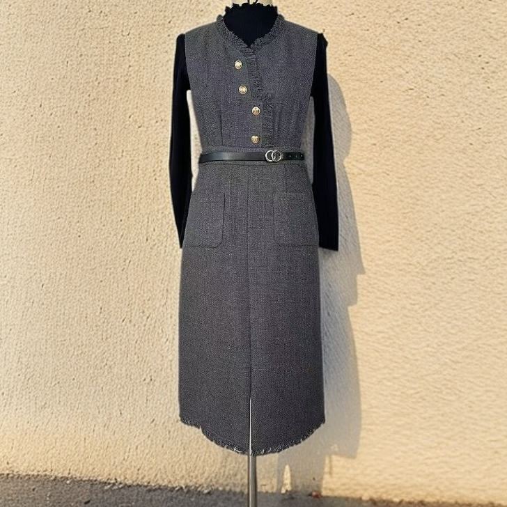 T952#灰【木兮兮专属】2024年冬季新气质遮肉显瘦加厚时尚两件套装