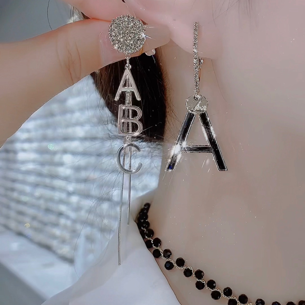 铜合金亚克力耳饰 427-ABC气质时尚经典法式字母灵动耳环