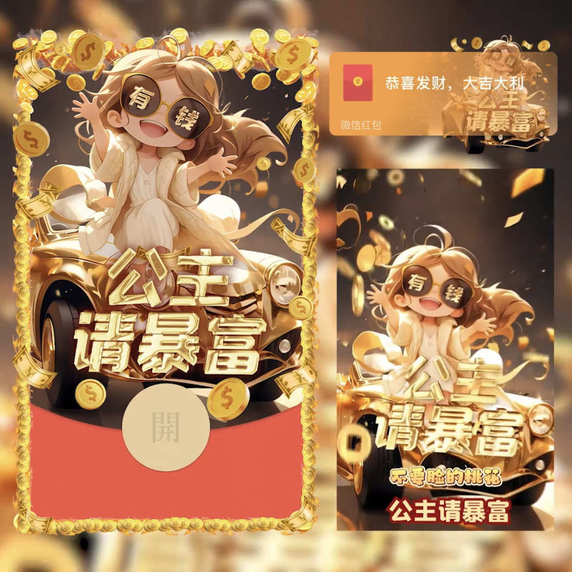 新年vx红包封面情侣2024新款公主请暴富动态祝福创意封面设计皮肤