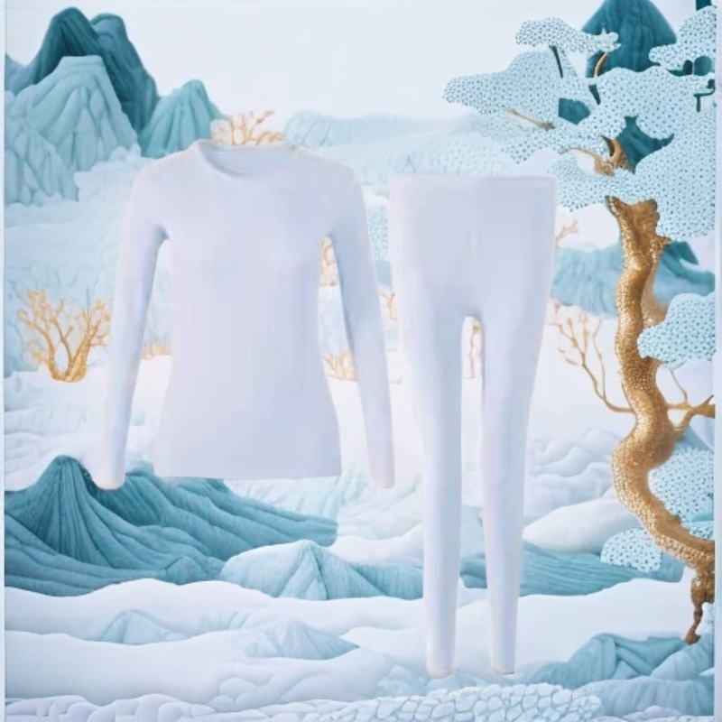 女士新款双面磨毛圆领绒毛保暖套装