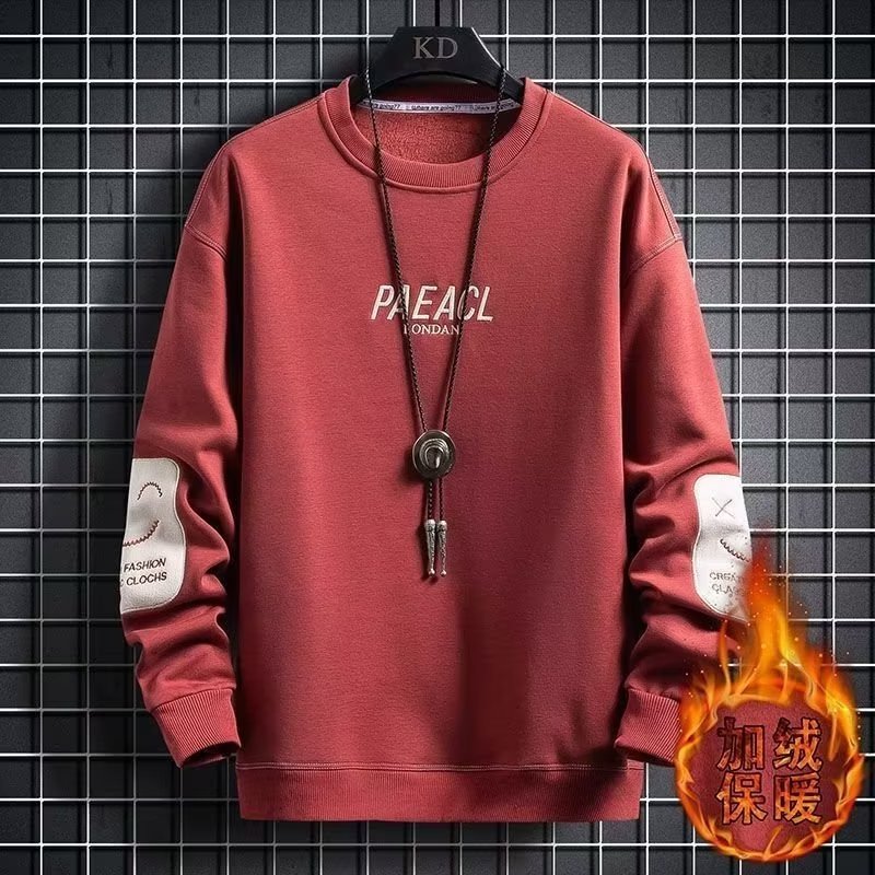 2023秋冬圆领卫衣加绒加厚男士休闲卫衣宽松时尚百搭打底衫上衣