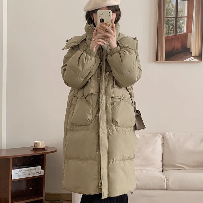 波司豋牛角扣羽绒服女中长款过膝2023年冬季新款韩版设计感加厚连