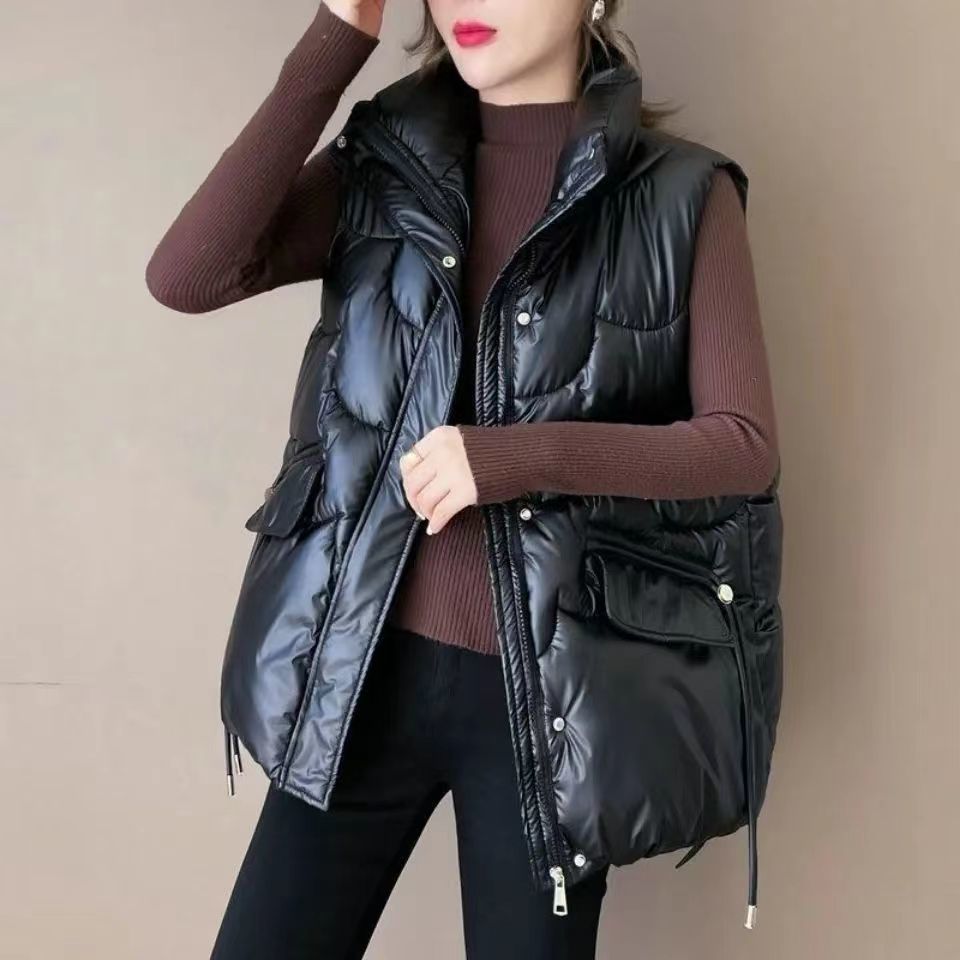 波司豋2023韩版免洗亮面羽绒服马甲女短款宽松立领马夹冬季外穿坎