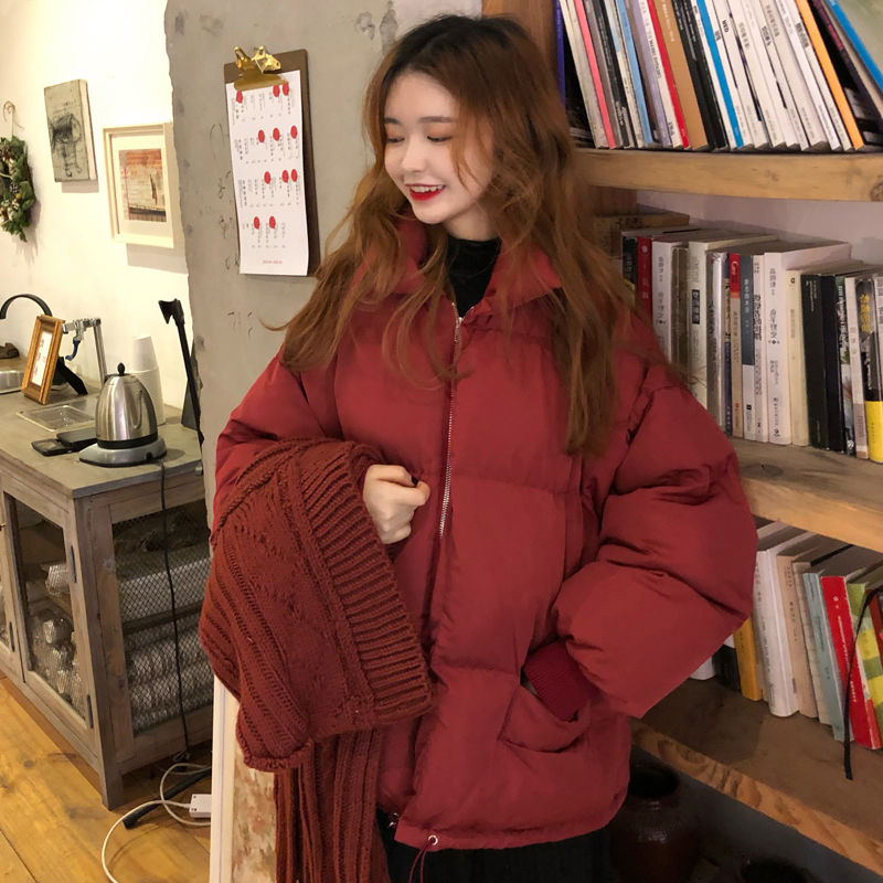 波司豋红色羽绒服服女2023新年短款厚宽松ins棉衣oversize棉袄冬