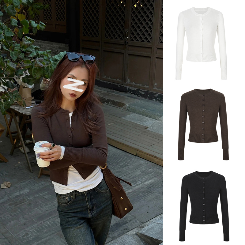 MX美式咖色辣妹针织开衫女士秋季韩版修身短款长袖休闲百搭外套B8