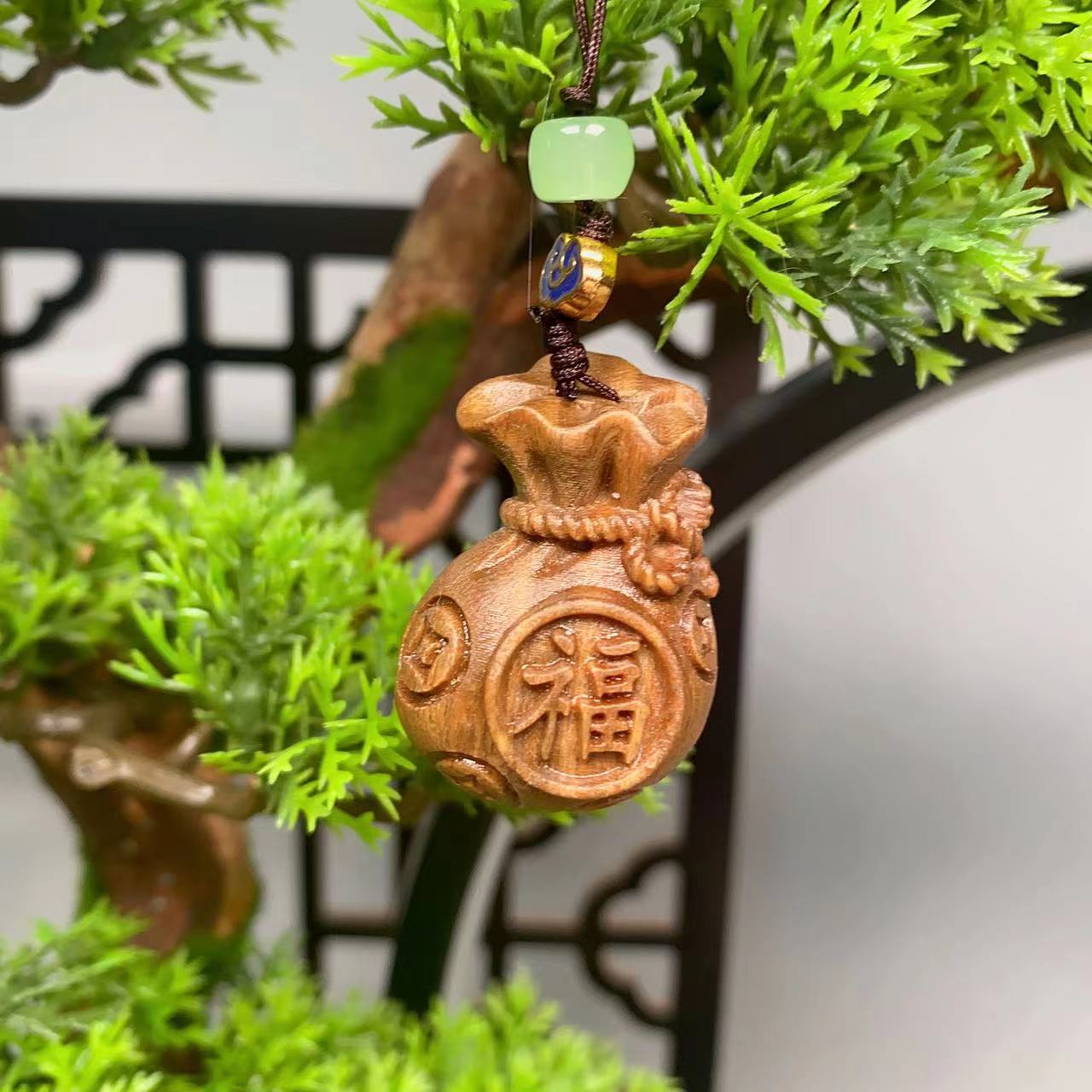 绿檀木手机吊坠挂件转钱福袋创意钥匙挂件配饰男女挂饰