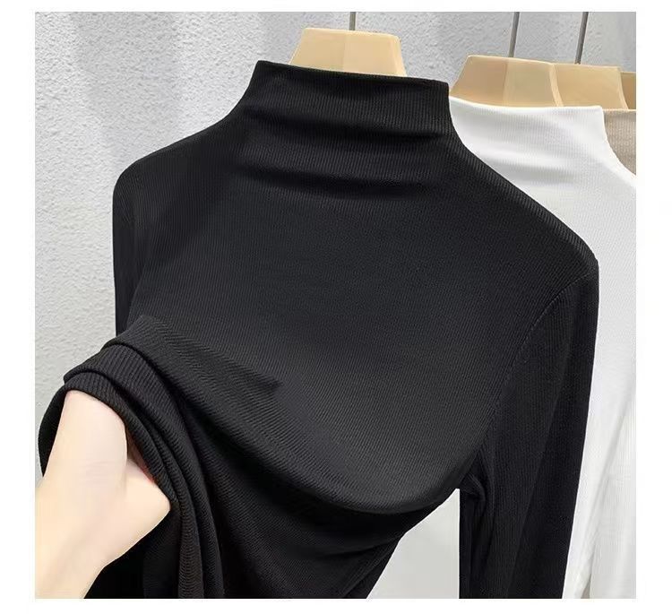 买一送一两件装螺纹德绒修身减龄长袖T恤女秋冬复古纯色打底衫