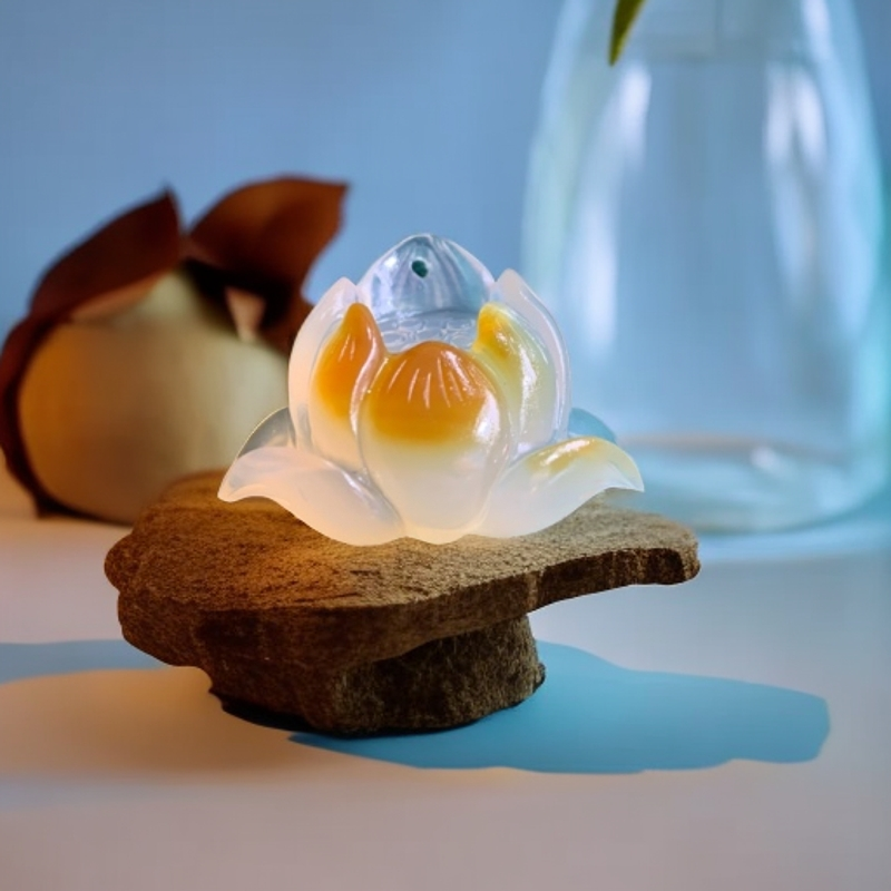 莲花玛瑙俏色雕刻手工莲花