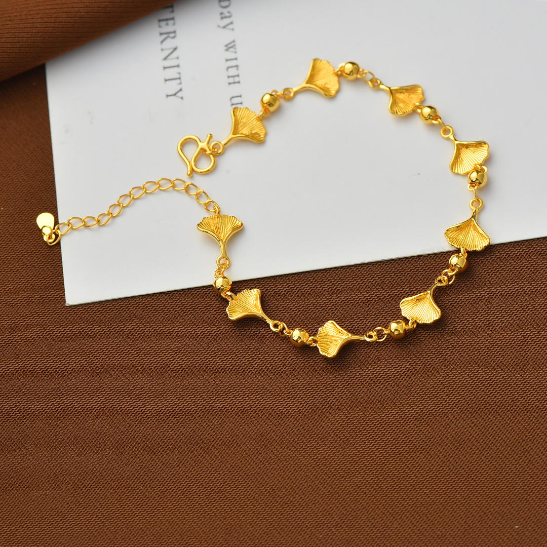 足银手链 【蜜夫人】足银手链拉丝银杏叶气质精致百搭手链