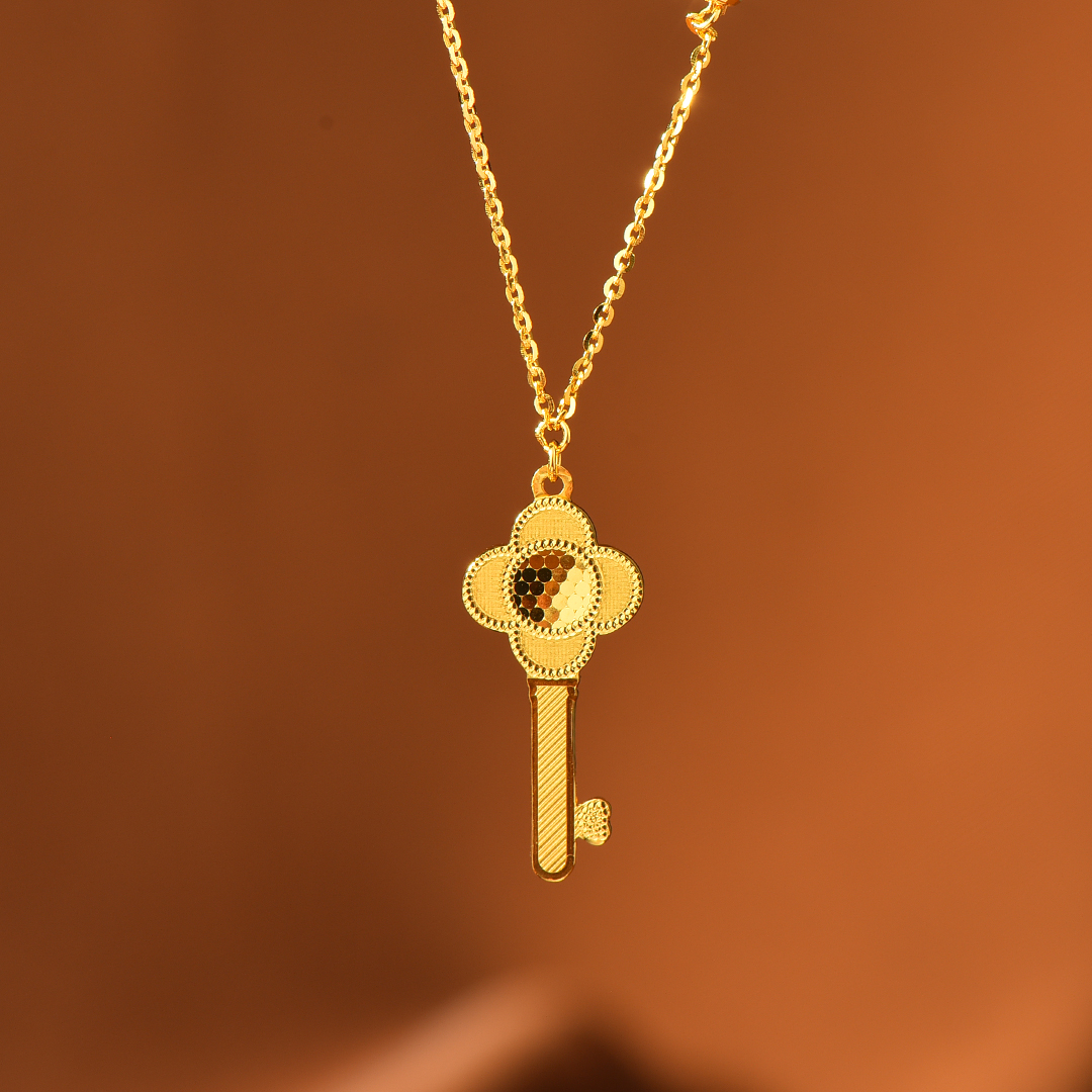 坠链均足银 【蜜夫人】足银套链 鱼鳞花朵钥匙套链轻奢锁骨链