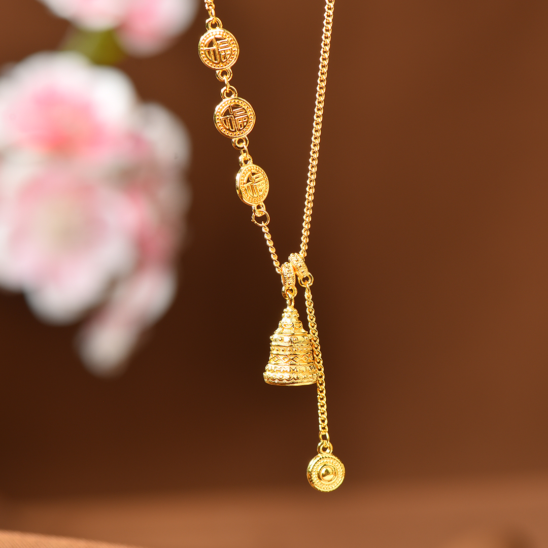 坠链均足银 【蜜夫人】足银套链 藏式流苏许愿塔轻奢中古套链