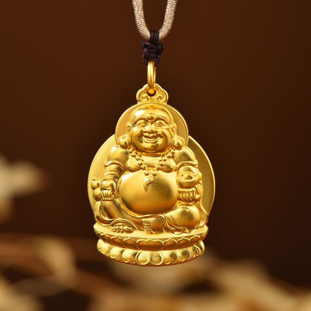 吊坠足银 【蜜夫人】 实心莲花台弥勒佛雕刻吊坠
