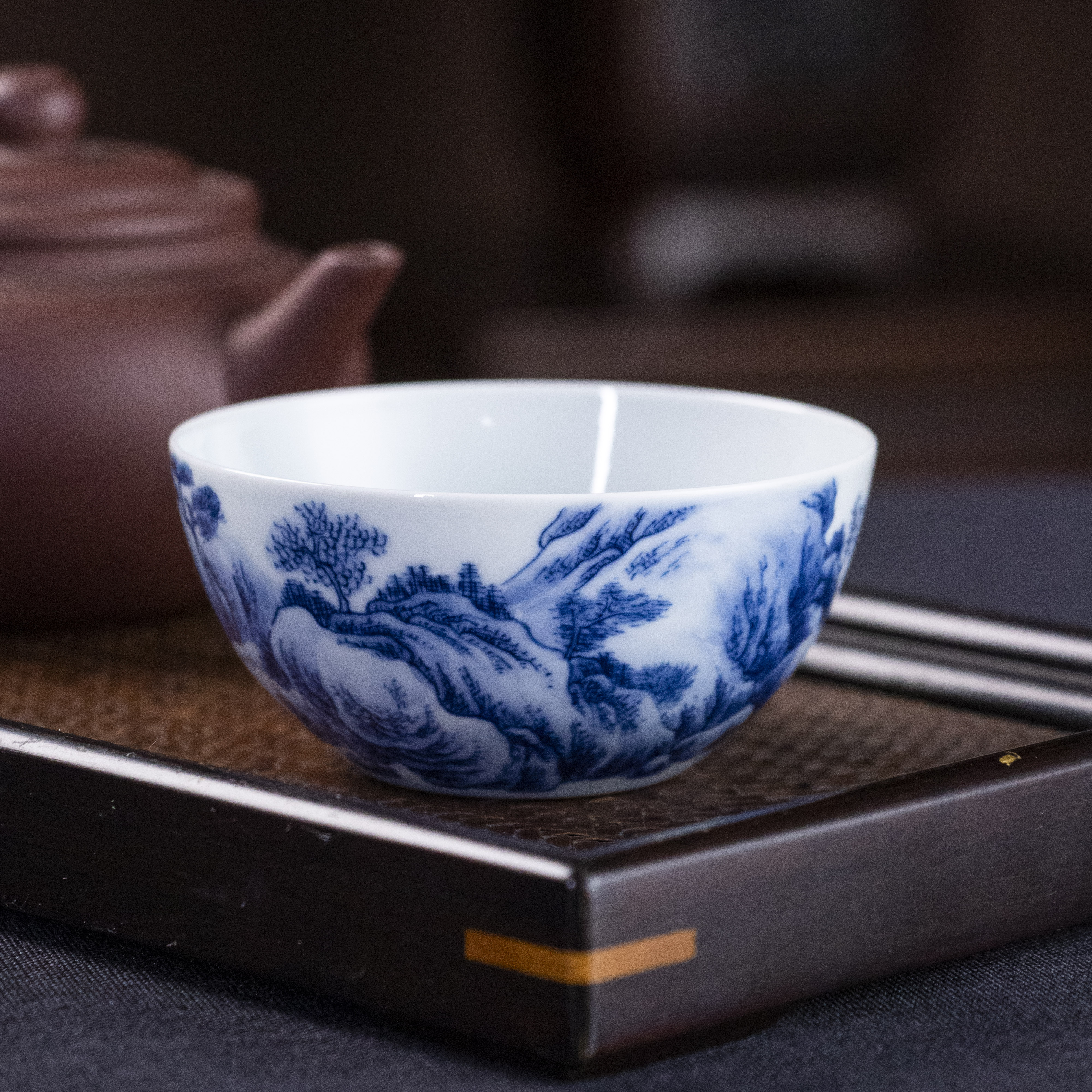 【福利款】钟家窑 柴窑青花山水主人杯 容量100ml