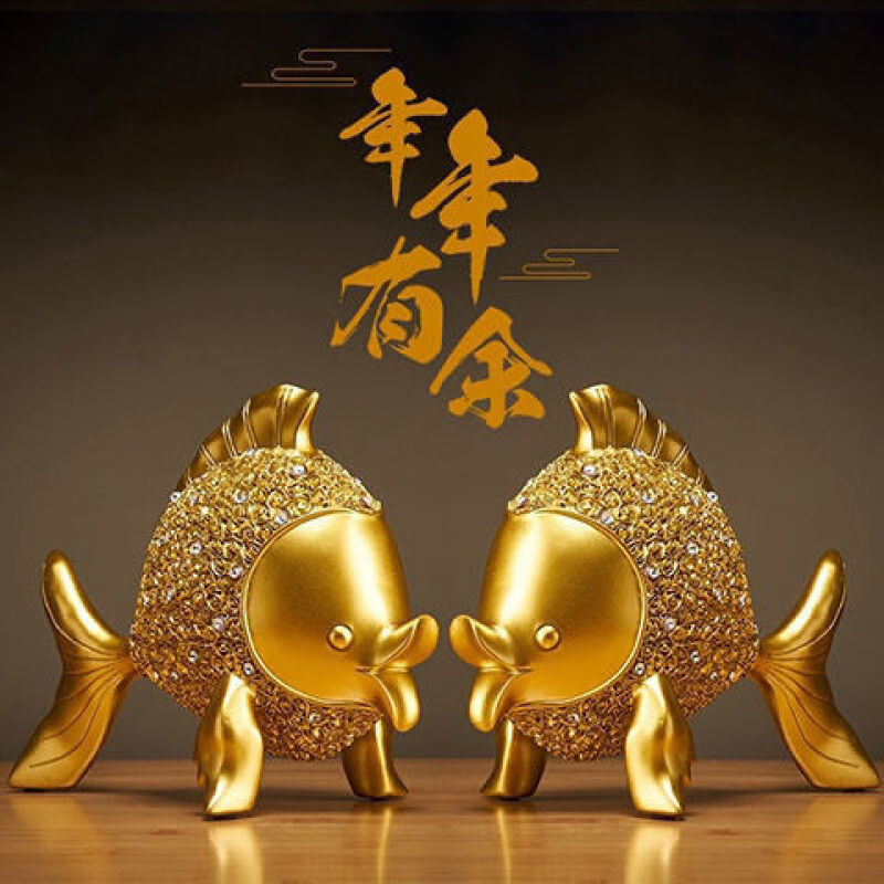 情侣富贵鱼客厅玄关书房办公室家居创意摆件商务开业节日高档礼品
