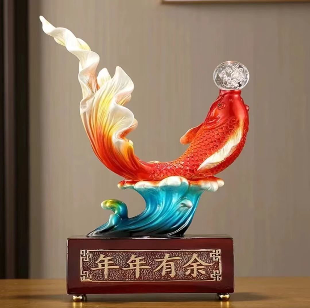 新款年年有余鲤鱼摆件家居客厅酒柜装饰品乔迁新居办公桌开业礼物