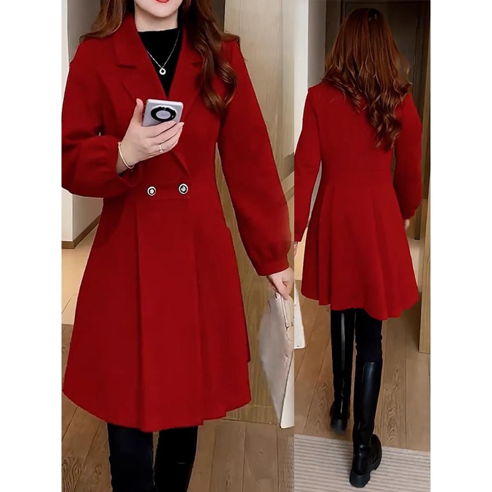 毛呢子外套女2024年春秋冬季新款时尚百搭收腰风衣加厚中长款大衣