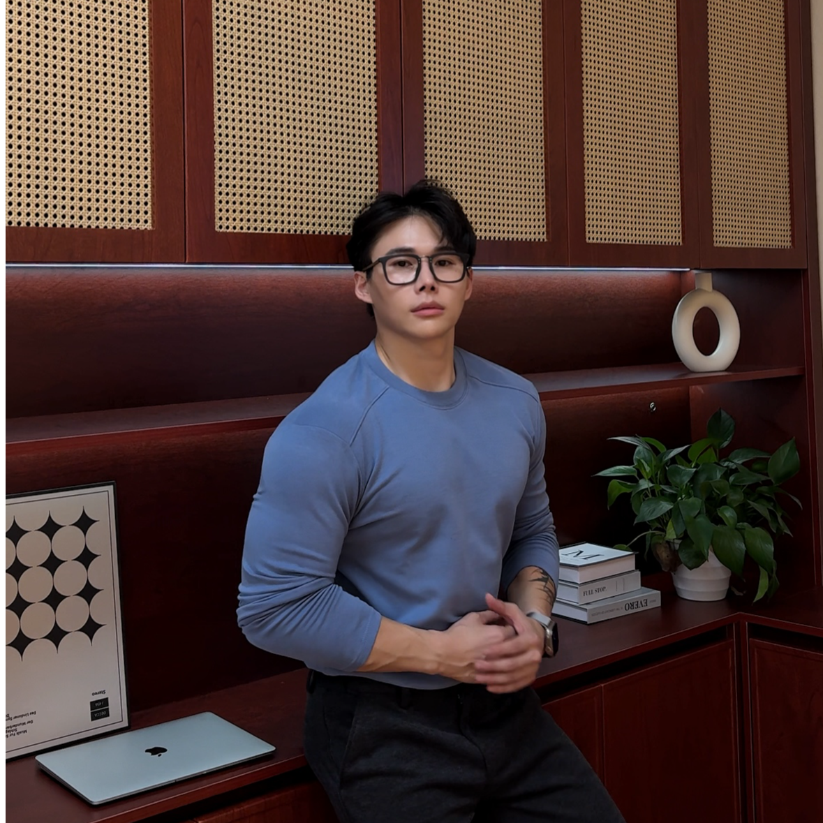 BEESTRONG秋冬仿羊绒男士休闲修身纯色圆领百搭简约长袖款