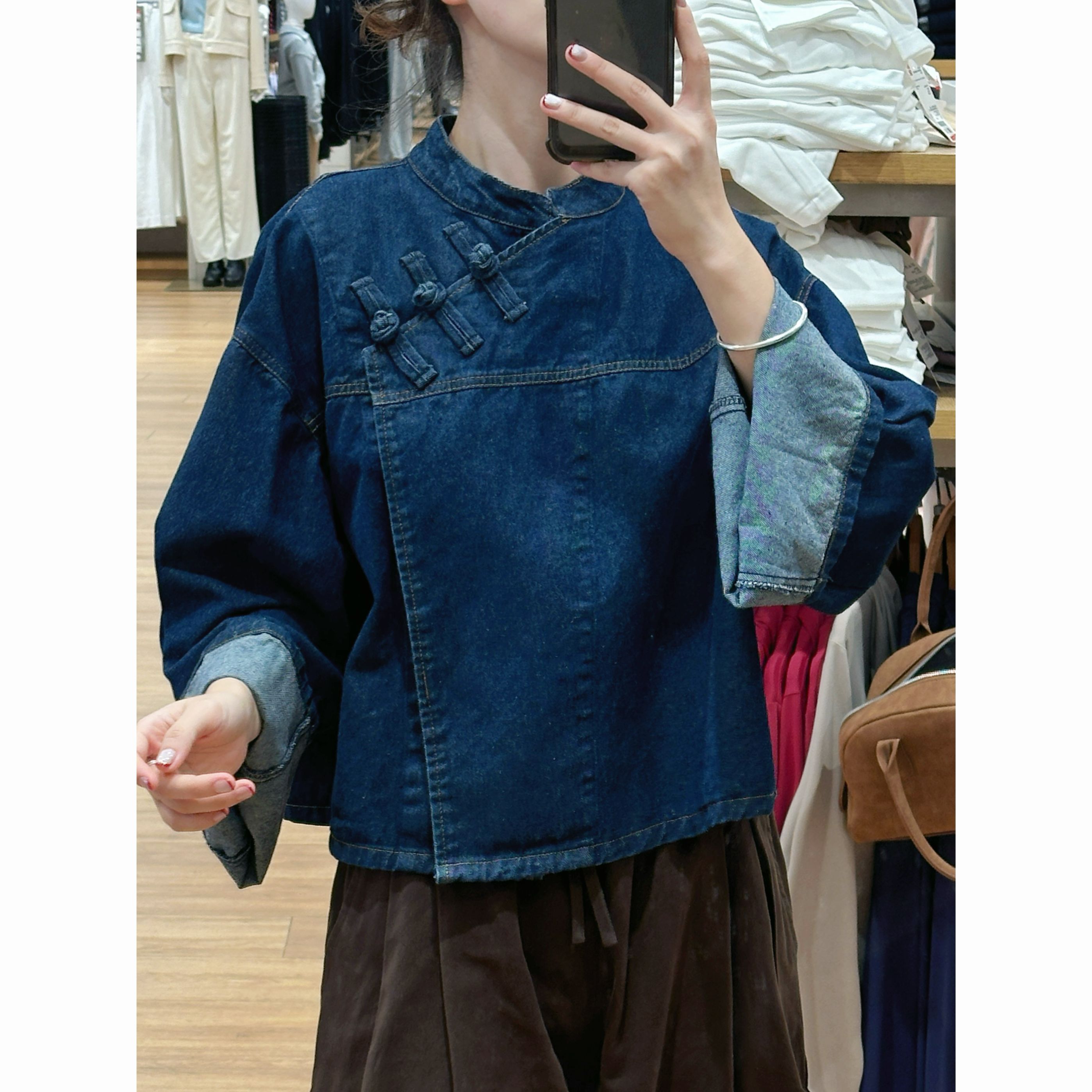  【歡囍】春季斜门襟盘扣水洗牛仔新中式外套