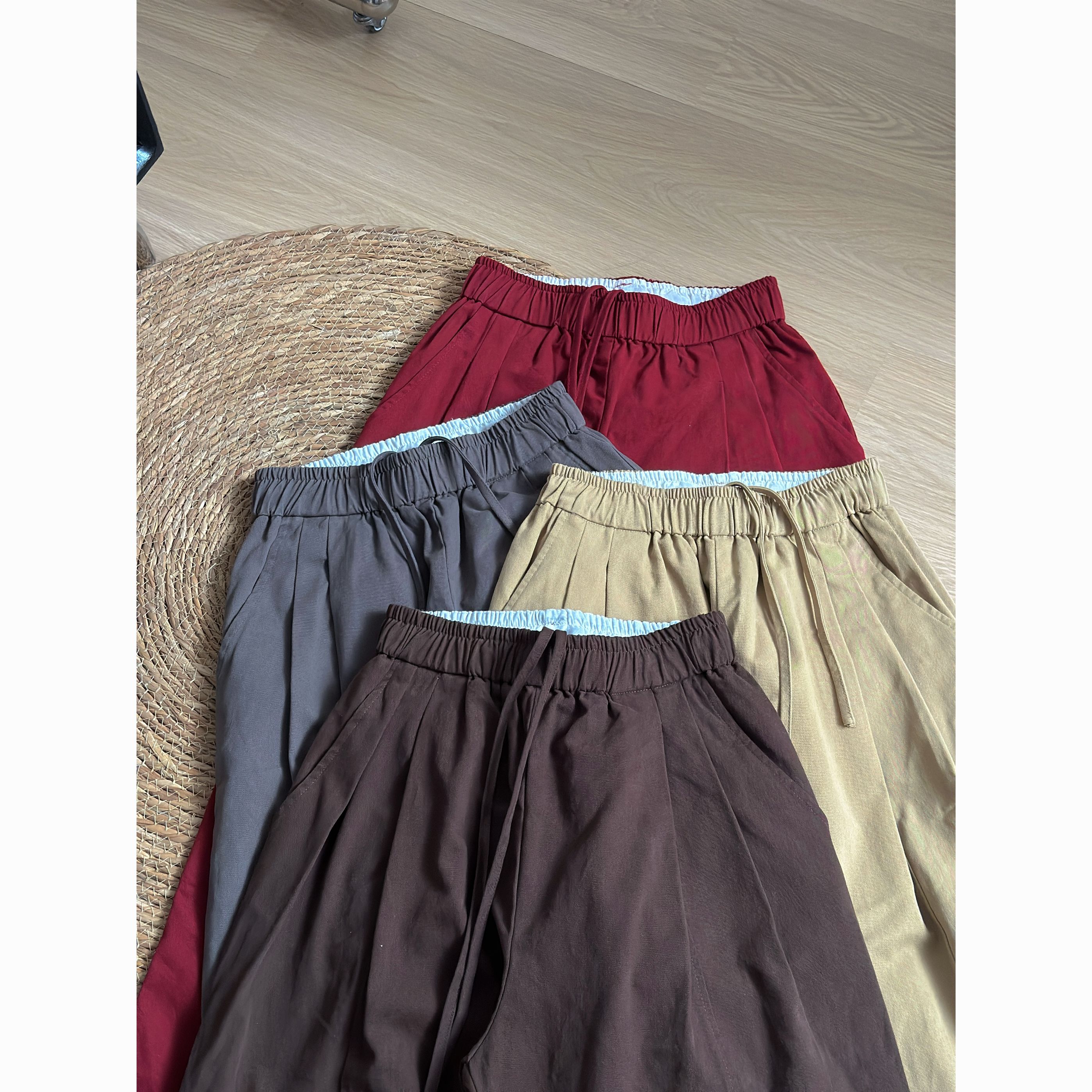  【歡囍】韩版柔软显瘦松紧腰抽绳秋季阔腿休闲裤百搭裤子