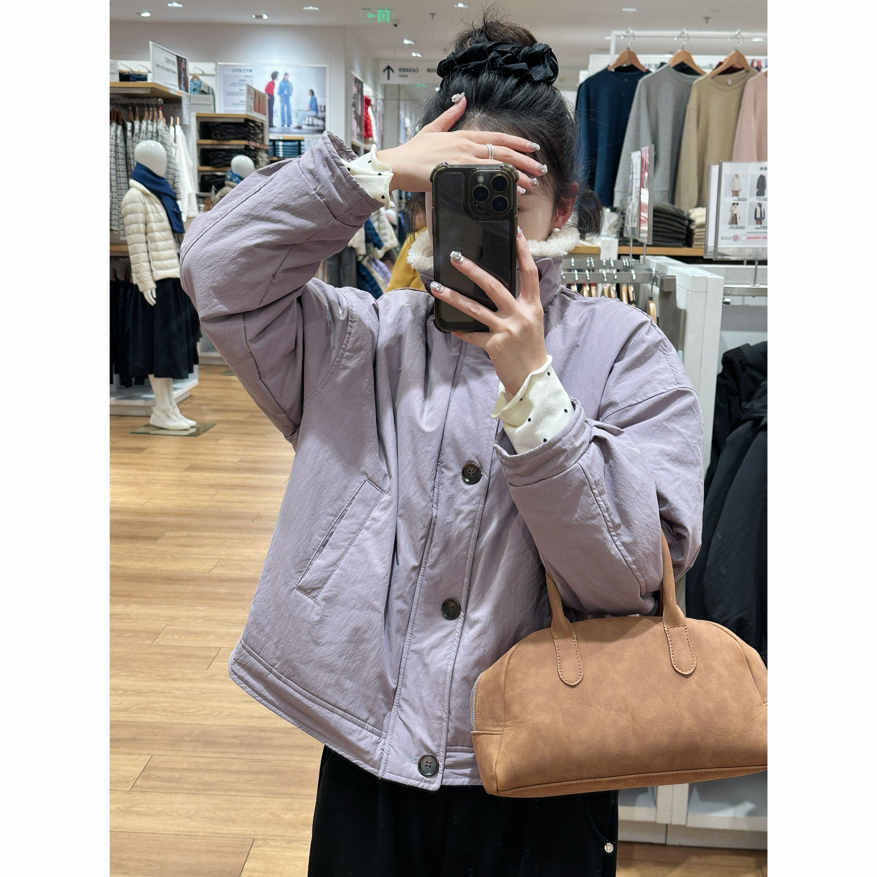 【歡囍】韩系毛毛领翻领宽松小个子加厚保暖棉袄棉服上衣短外套女